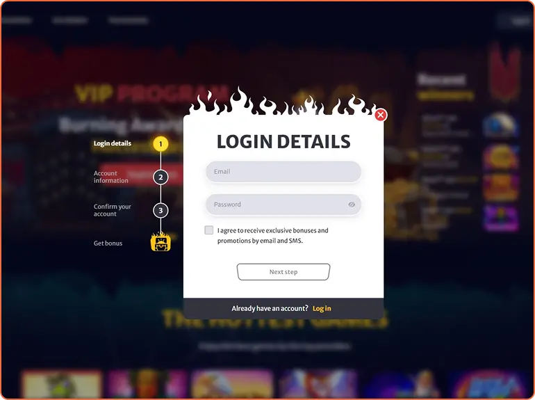HellSpin Casino Registration step 1