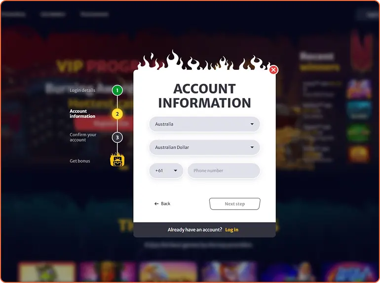 HellSpin Casino Registration step 2